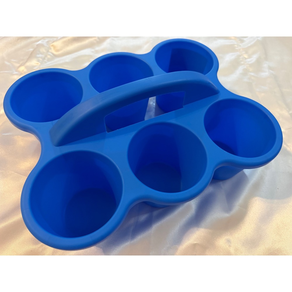 Teaching Tree Blue Plastic Cup Caddy 6 Hole Drink Carrier Art Supply Organizer